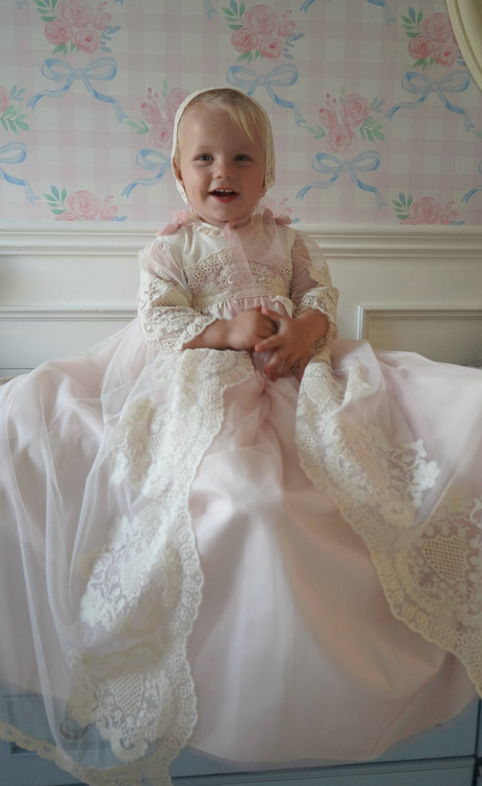 Edwarda Beige/Pink Tulle Lace Gown