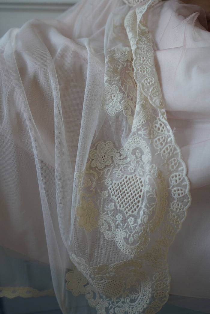 Edwarda Beige/Pink Tulle Lace Gown