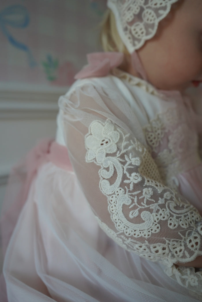 Edwarda Beige/Pink Tulle Lace Gown