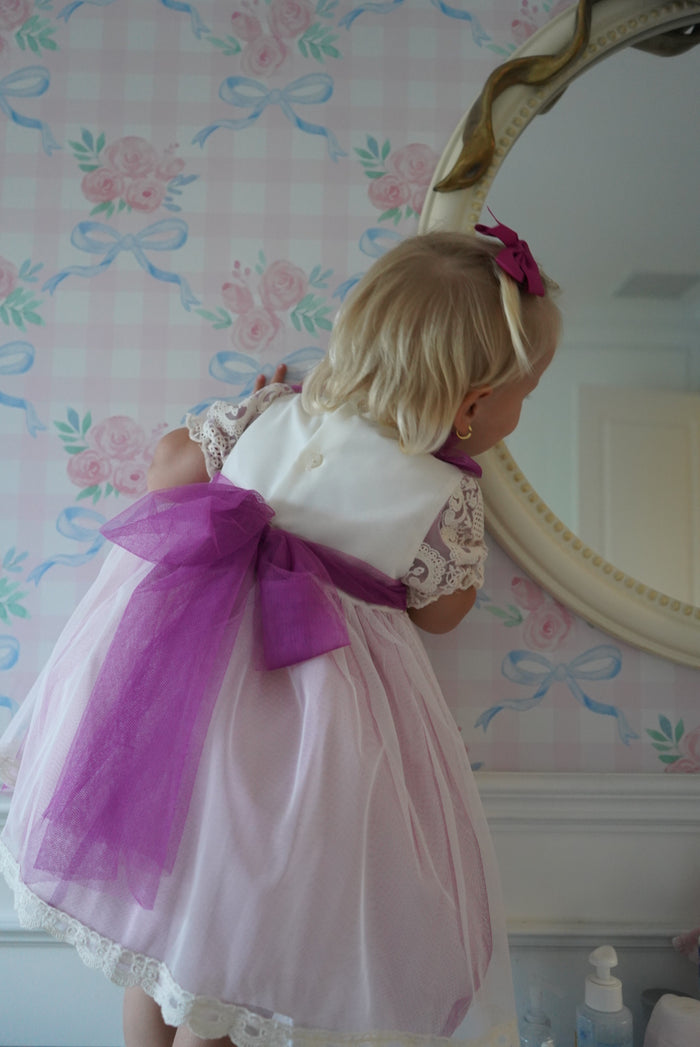 Edwarda Torre Lace Magenta Girl Dress