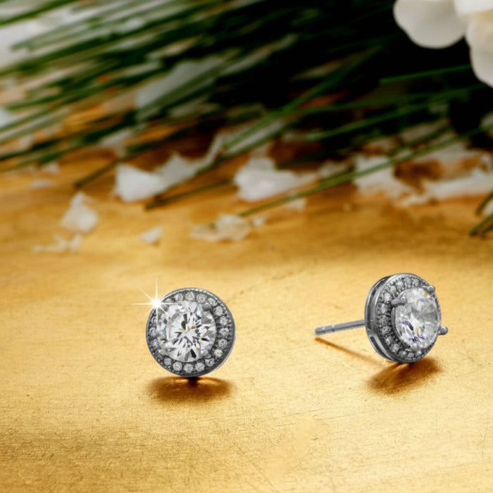 elegant sterling silver halo cz stud earrings