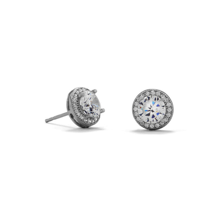 elegant sterling silver halo cz stud earrings