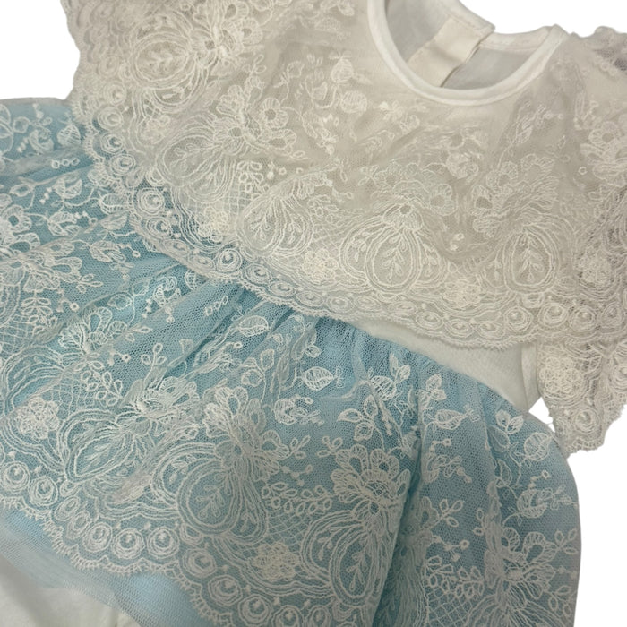 Ella Blue Tulle Dress with Bonnet