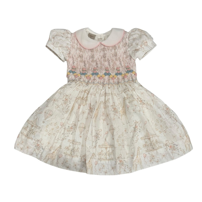 Ella Pastels Carousel Handsmocked Girl Dress in soft carousel-inspired print