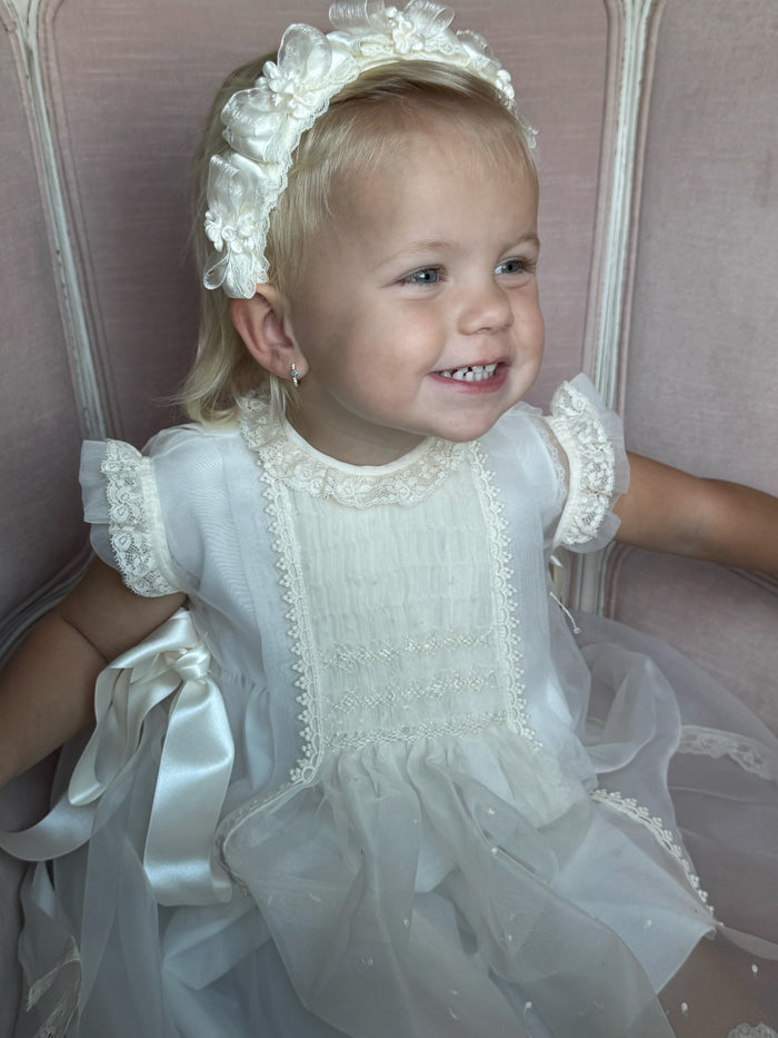 Emma Luxe Ivory 2-piece Handsmocked Dress