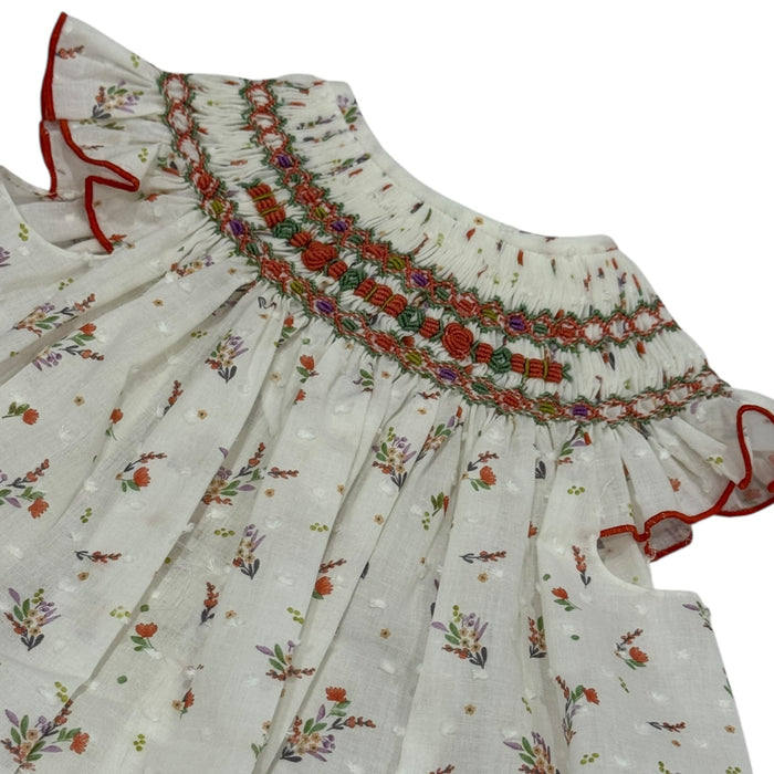 Esther Orange Plumetti Floral Handsmocked Dress