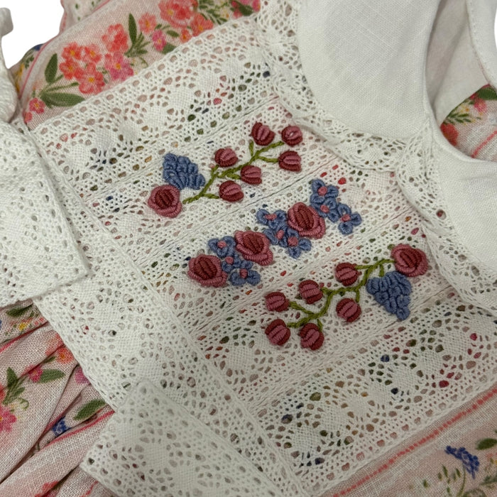 Evie Red Floral Handembroidered Romper