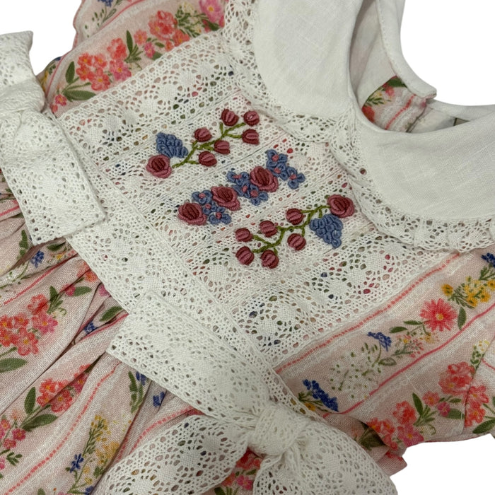 Evie Red Floral Handembroidered Romper