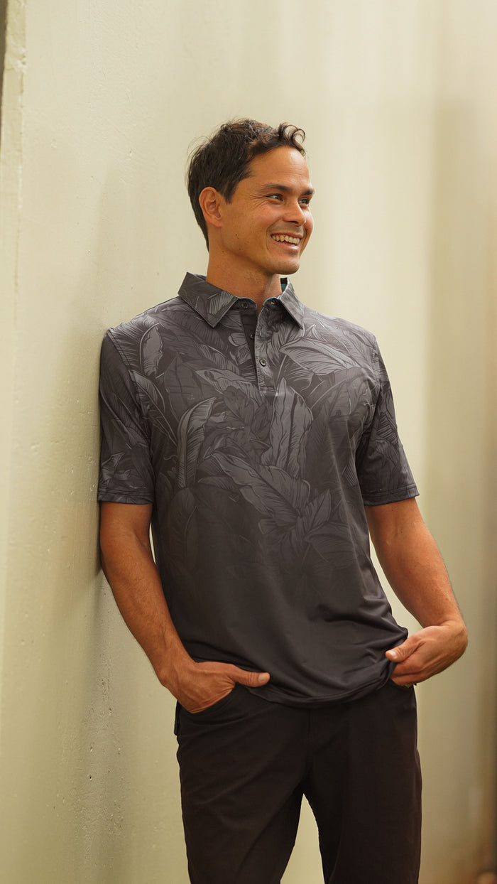 "Faded" Black Ombre - OGA Men's Polo - Black / Charcoal