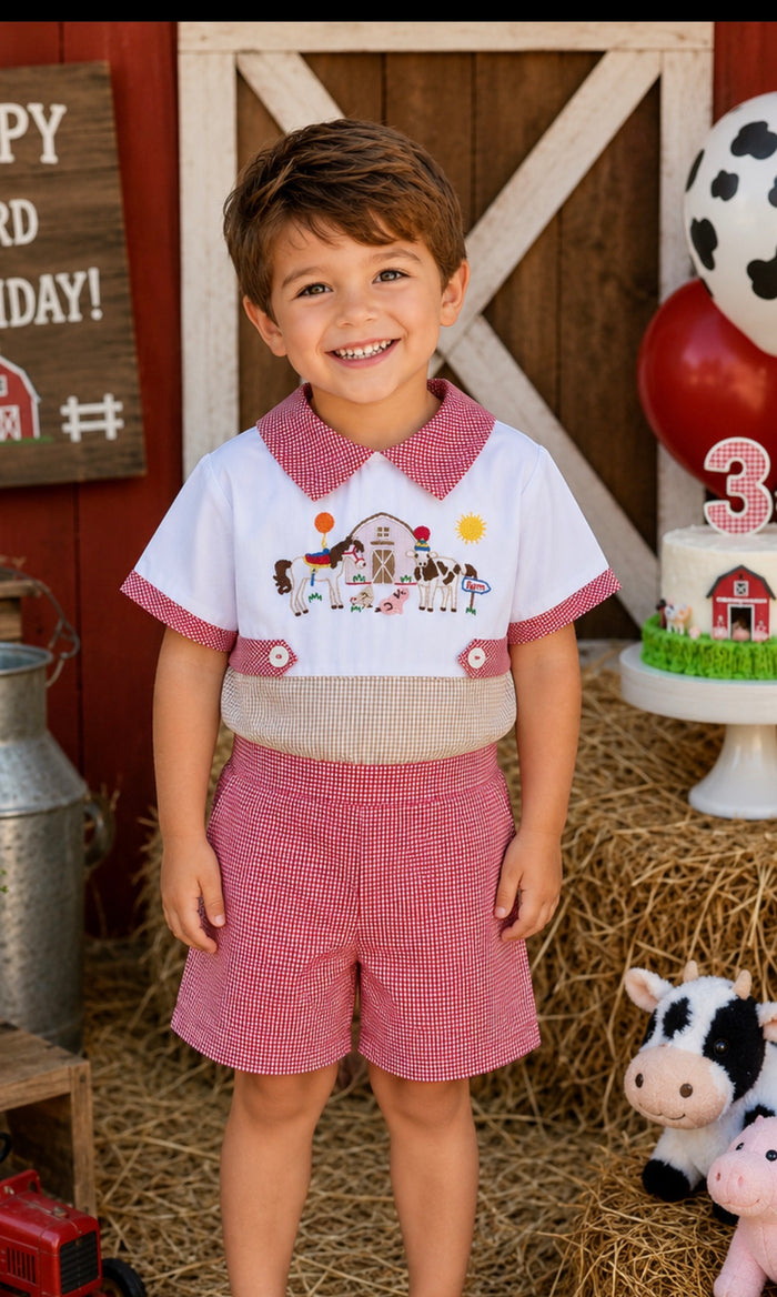 Farm Animals Boy French Knot 2-Pc Set