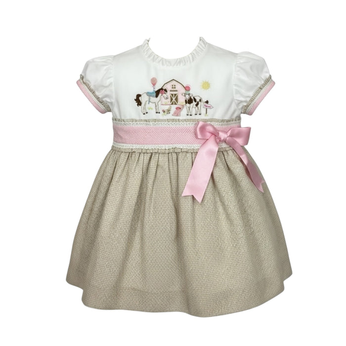 Farm Animals French Knot Embroidered Girl Dress