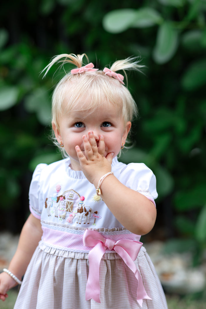 Farm Animals French Knot Embroidered Girl Dress