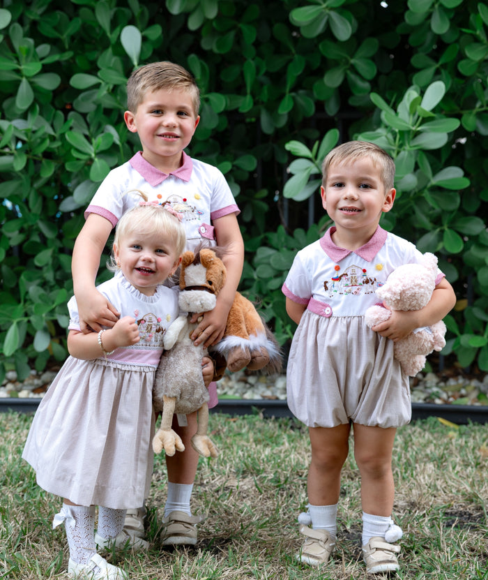 Farm Animals French Knot Embroidered Girl Dress