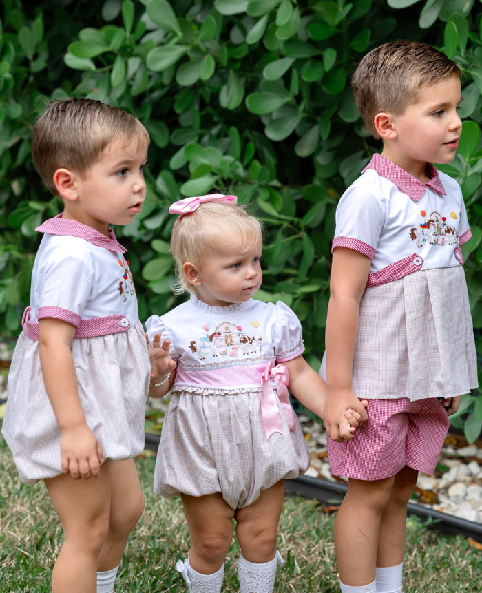 Farm Animals French Knot Embroidered Girl Romper
