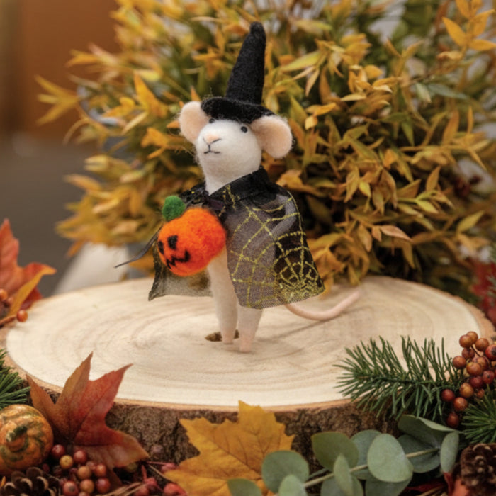 felted witch mouse ornament