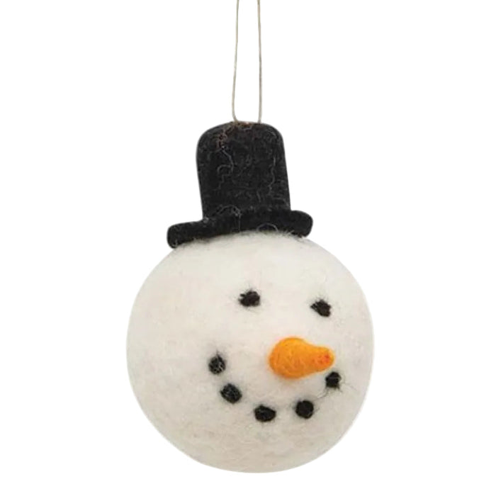 felted wool snowman with top hat ornament