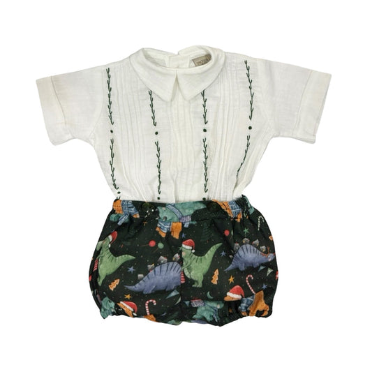 Festive Dino Chic Boy Embroidered 2-PC set