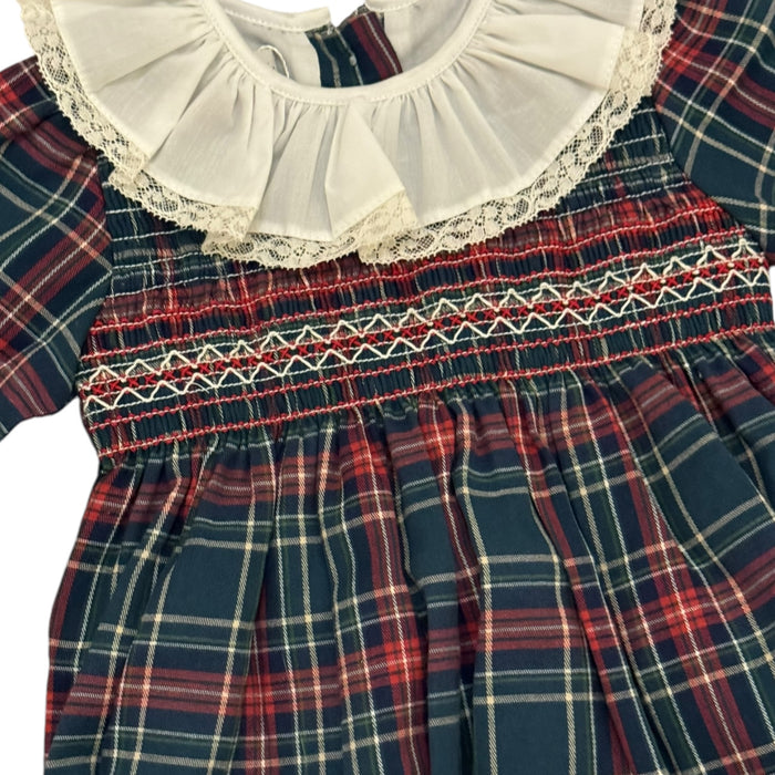Florencia Green Tartan Velvet Long Sleeves Romper