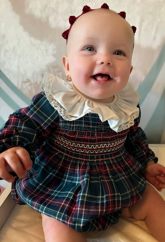 Florencia Green Tartan Velvet Long Sleeves Romper