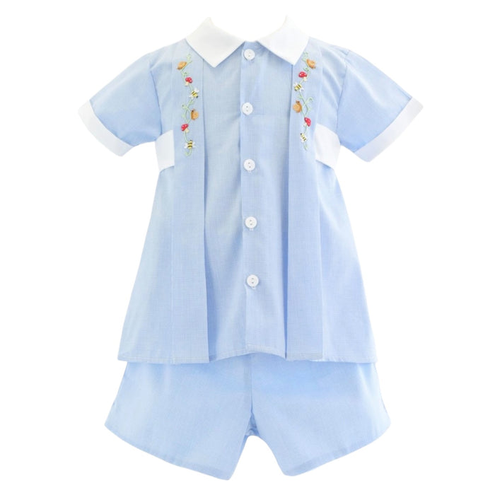 Forest Blue Handsmocked 2-Pc Boy Set