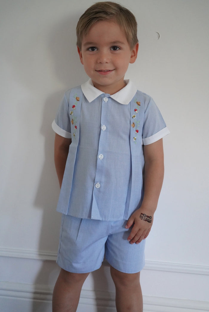 Forest Blue Handsmocked 2-Pc Boy Set