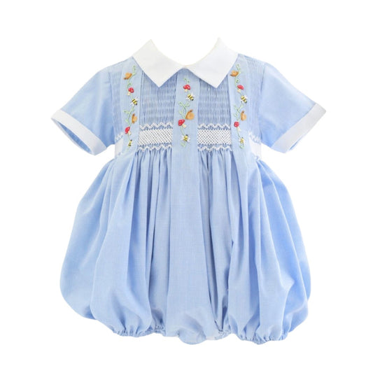 Forest Blue Handsmocked Boy Romper
