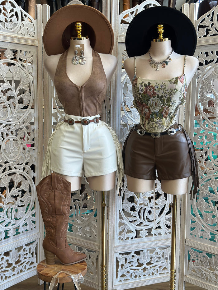 Fringe Faux Leather Shorts - Not Stretchy, No Estira