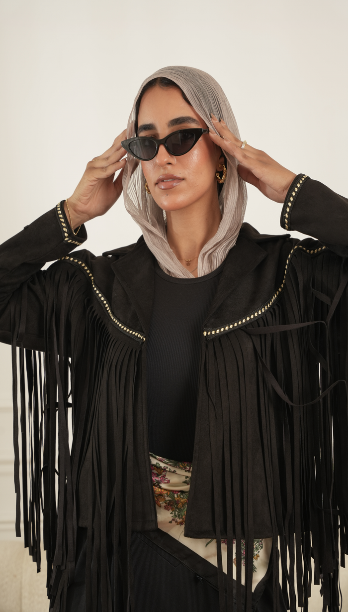 Fringes Jacket detail view from Debaj women’s top collection