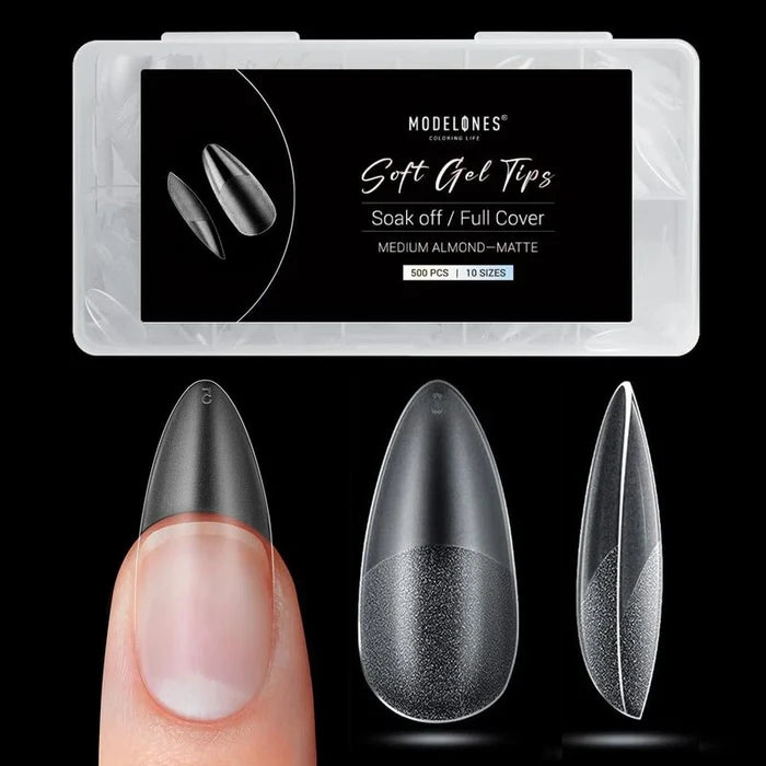 500 Pcs Full Cover Nail Tips Nail Tip MODELONES # Medium Almond(Frosted)