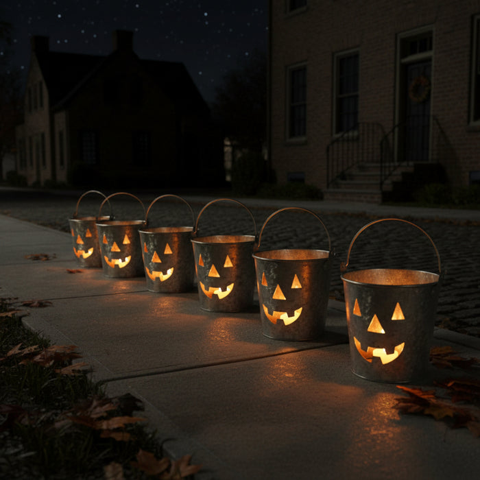 galvanized jack-o-lantern face metal bucket