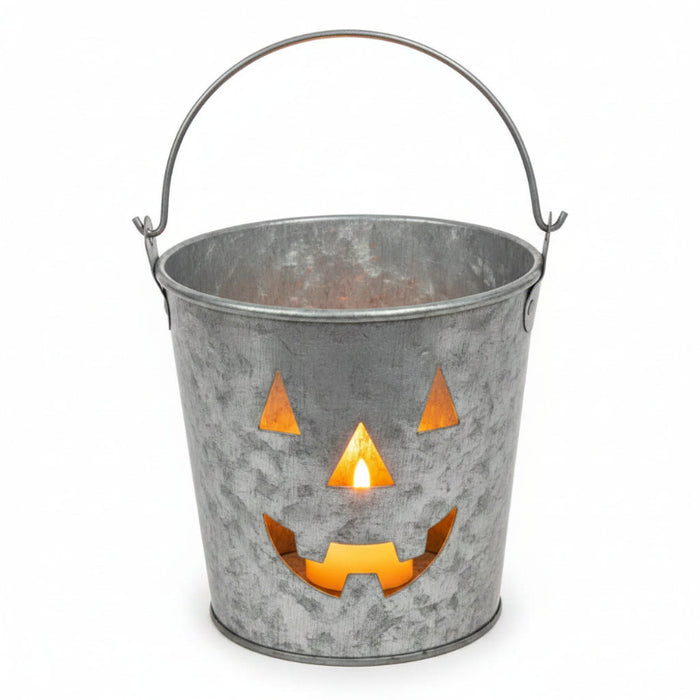 galvanized jack-o-lantern face metal bucket