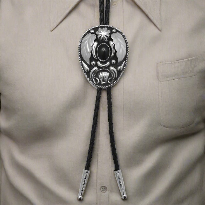 german silver and onyx bolo tie