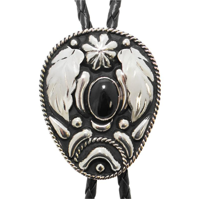 german silver and onyx bolo tie