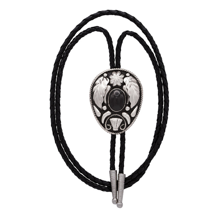 german silver and onyx bolo tie