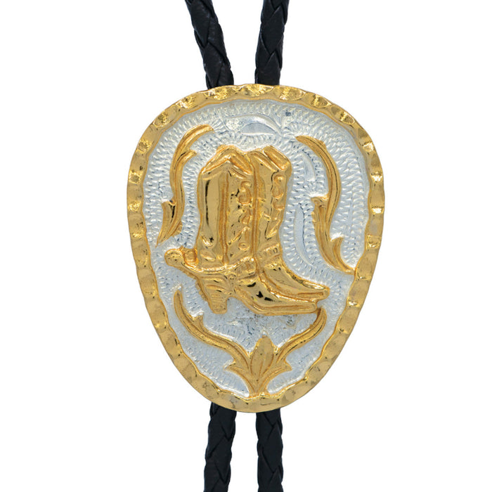 german silver and gold vermeil cowboy boots bolo tie