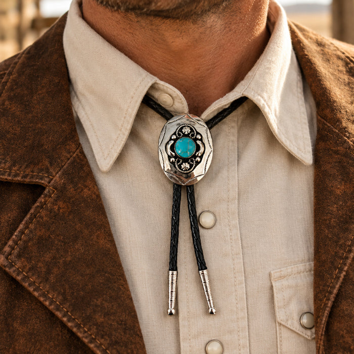 german silver with turquoise bolo tie