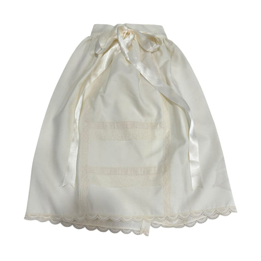 Gladys Pique White or Ivory Faldon Skirt with beige lace detailing and satin ribbon ties
