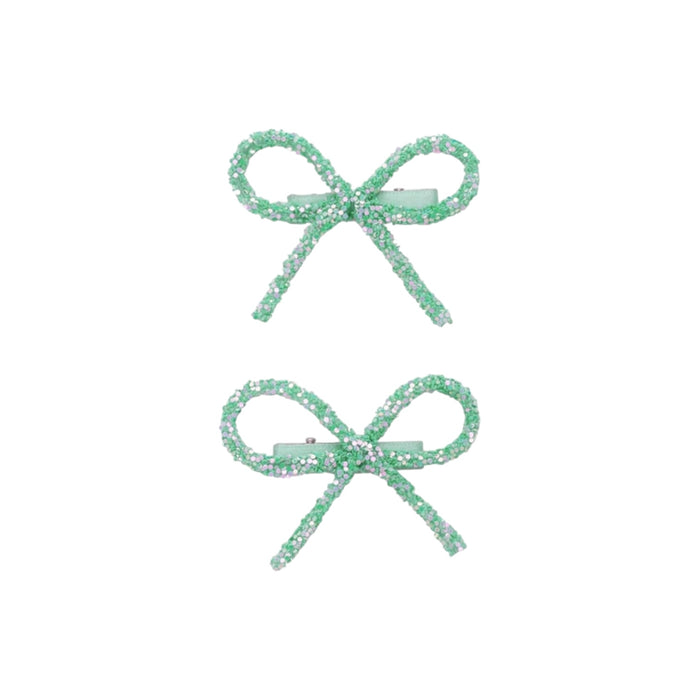 Glitter Bow Clips - Aqua