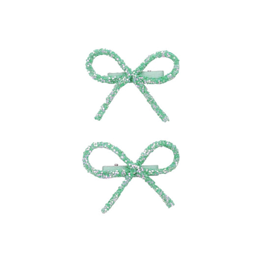 Glitter Bow Clips - Aqua