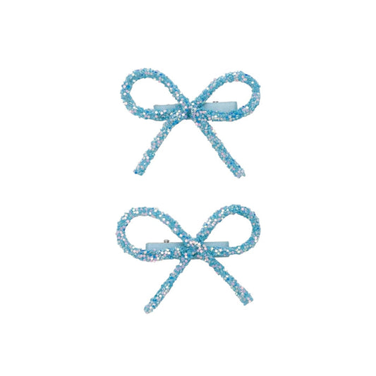 Glitter Bow Clips - Blue