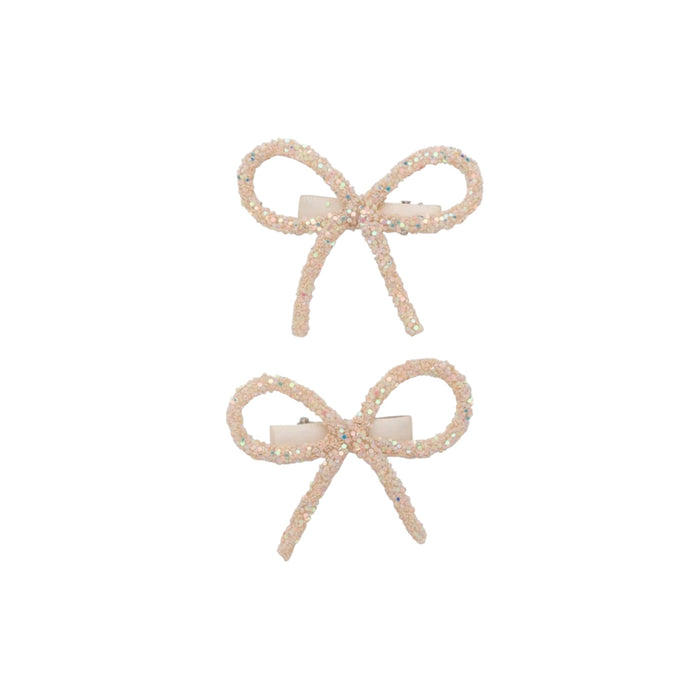 Glitter Bow Clips - Cream