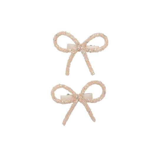 Glitter Bow Clips - Cream