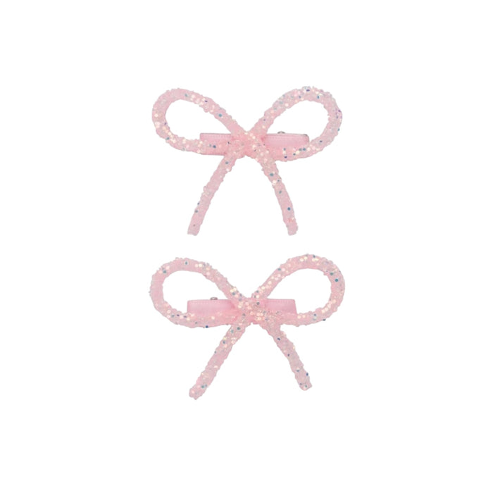 Glitter Bow Clips - Light Pink