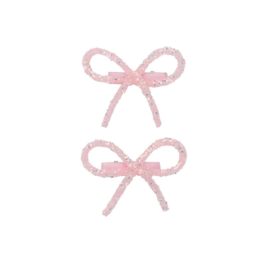 Glitter Bow Clips - Light Pink