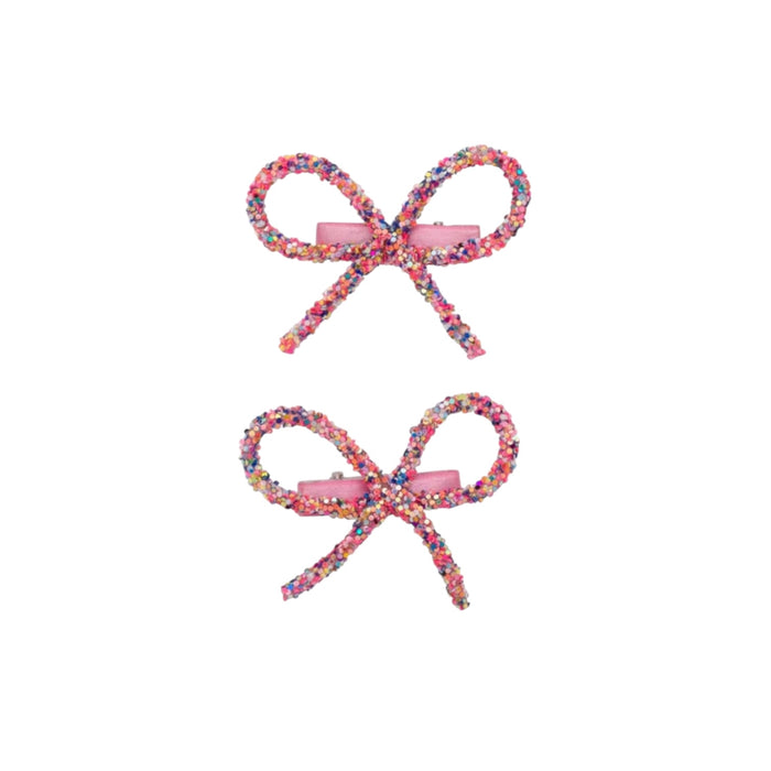 Glitter Bow Clips - Pink Rainbow