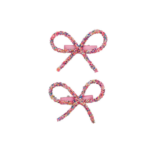 Glitter Bow Clips - Pink Rainbow