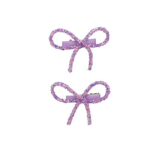 Glitter Bow Clips - Purple