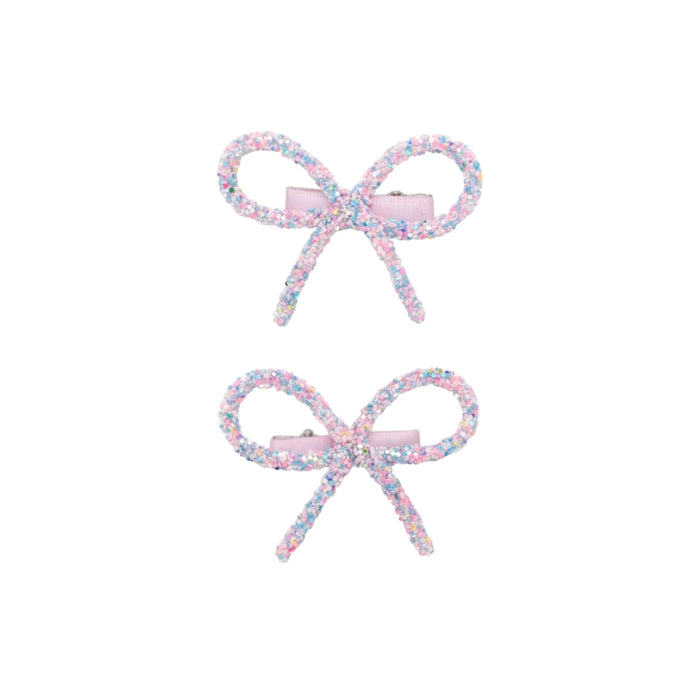 Glitter Bow Clips - White Rainbow
