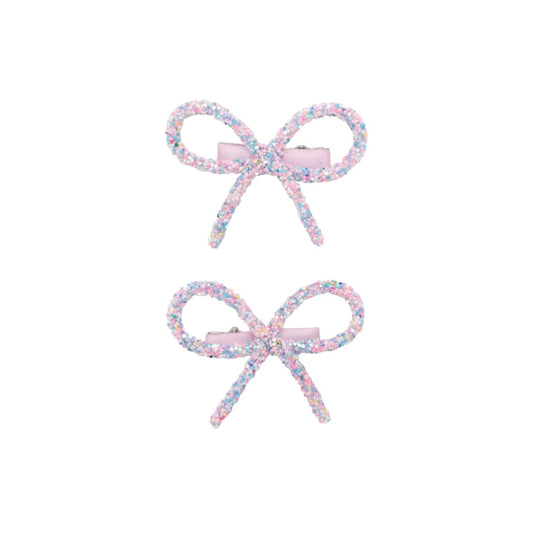 Glitter Bow Clips - White Rainbow