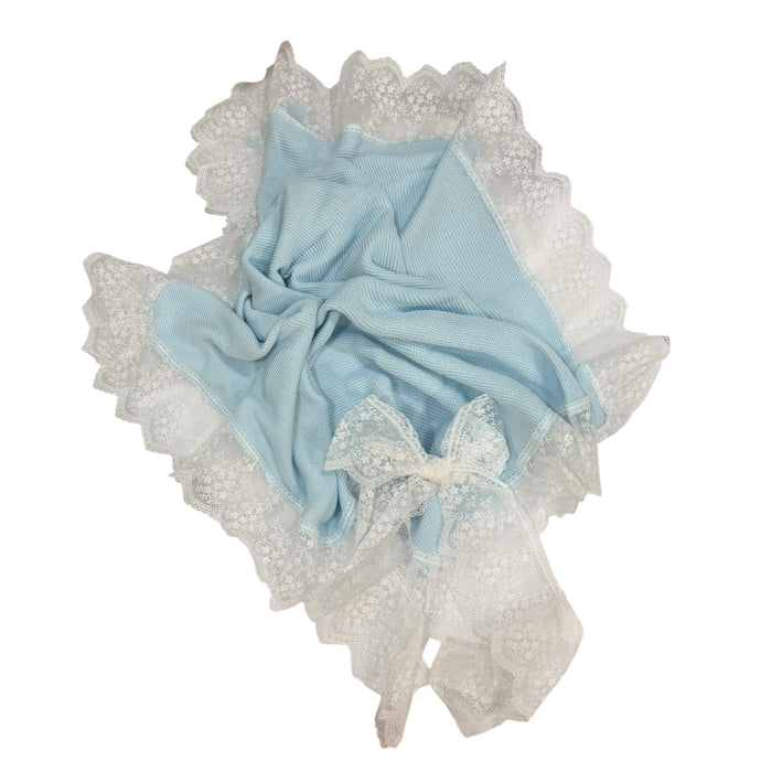 Gloria Light Blue Lace Bow Luxe Knitted Blanket